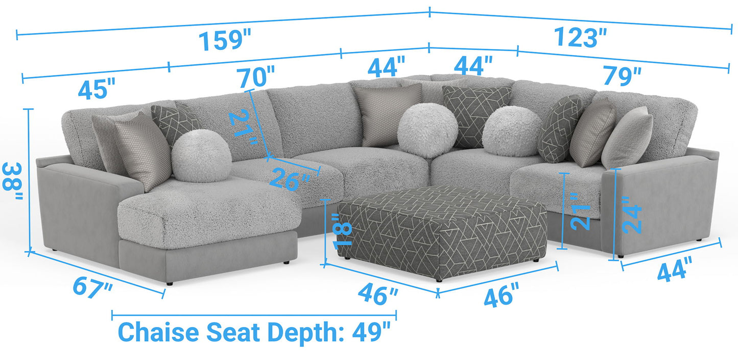 Canyon - 4 Piece Sectional With Cuddler Seat Cushions, Included Accent Pillows And Cocktail Ottoman (Left Side Facing Chaise) - Platinum
