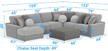 Canyon - 4 Piece Sectional With Cuddler Seat Cushions, Included Accent Pillows And Cocktail Ottoman (Left Side Facing Chaise) - Platinum