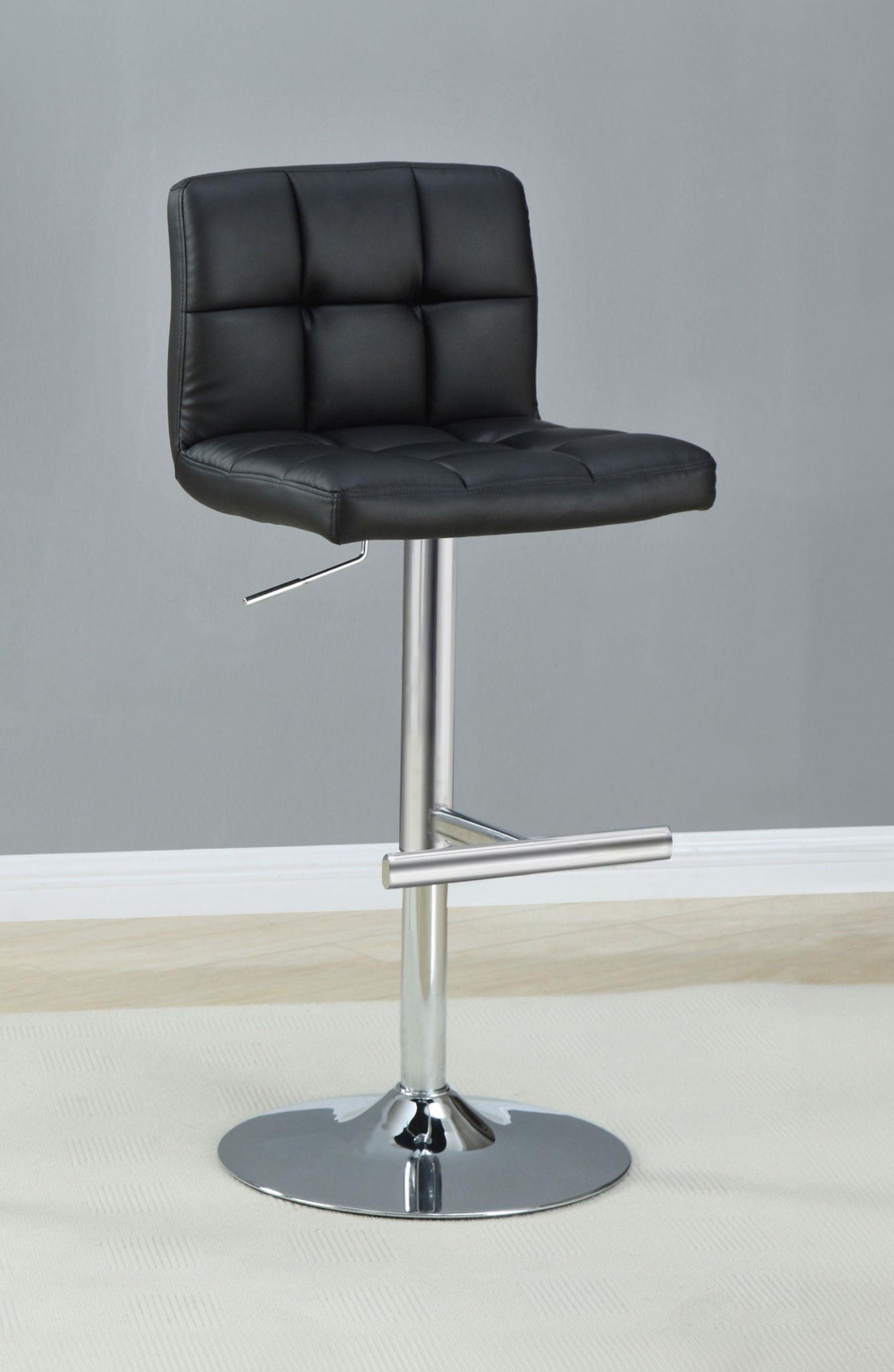 Lenny Tufted Adjustable Leatherette Bar Stool Black (Set of 2)