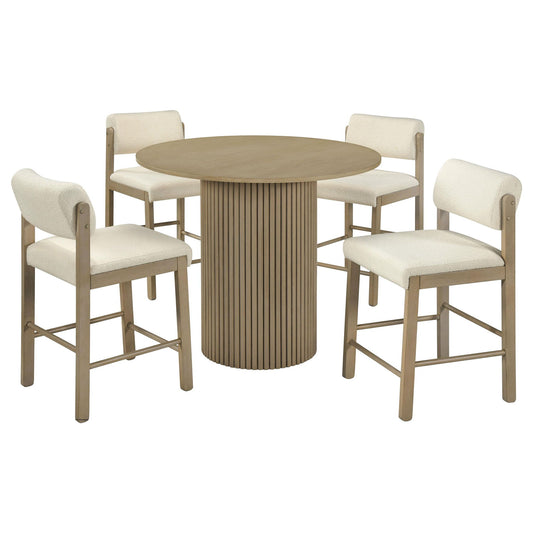 Hamlyn 5-piece Round Wood Counter Height Dining Set Cream and Natural Oak