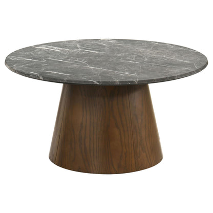 Franklin 36-inch Round Pedestal Coffee Table Grey and Dark Brown