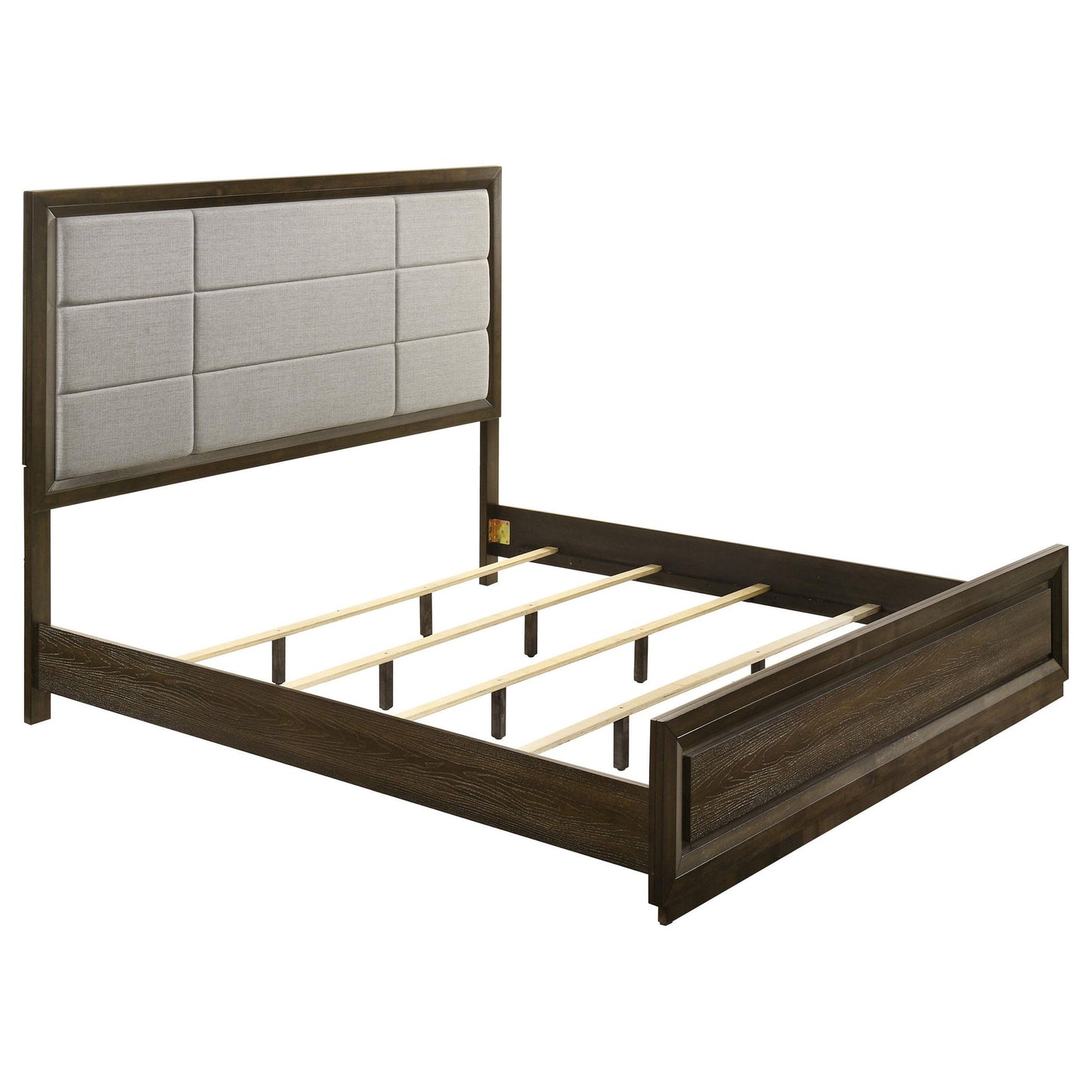 Atlas 63-inch Eastern King Upholstered Panel Bed Grey and Dark Oak