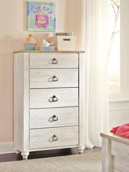 Willowton - Five Drawer Chest - Brown / Beige / White