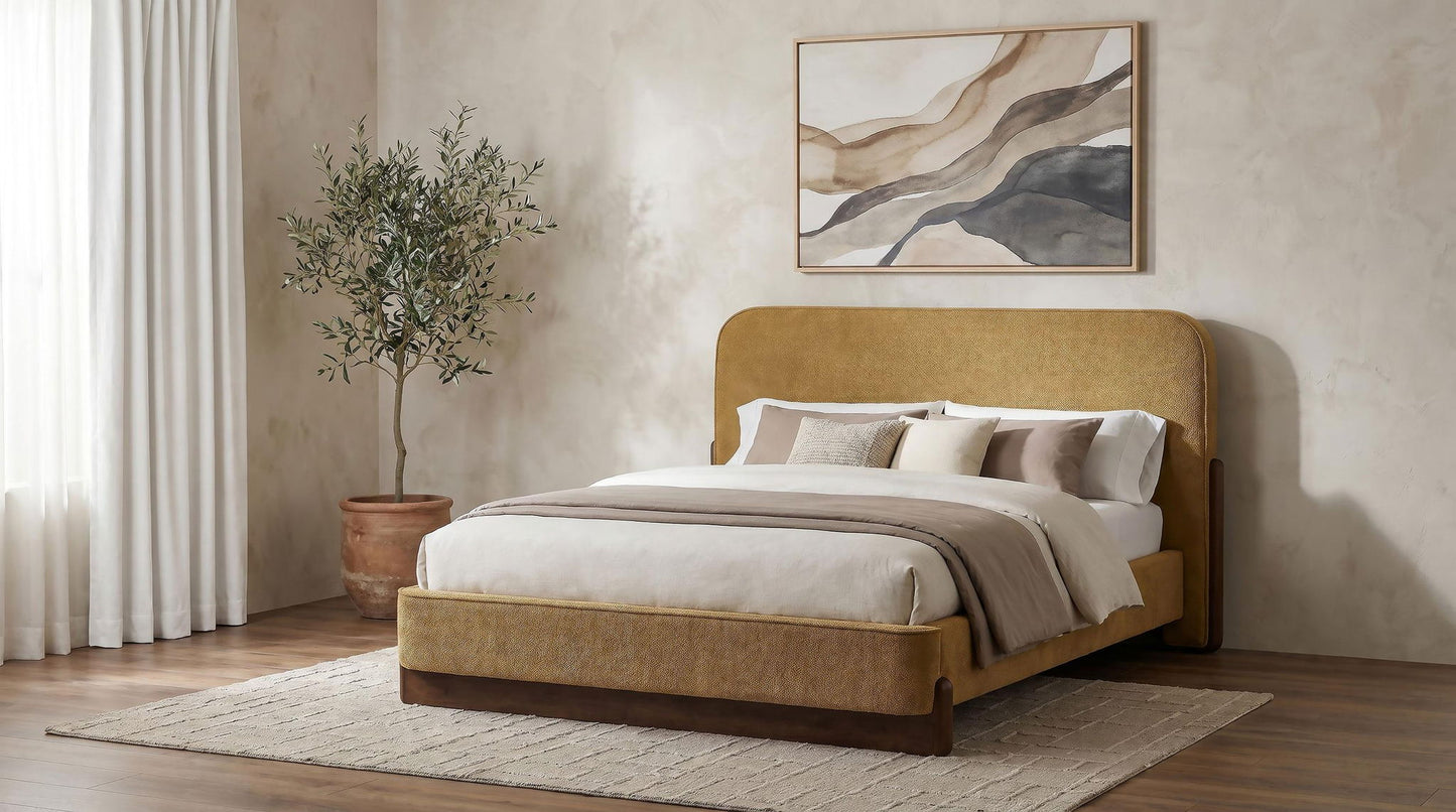 Baldacci Upholstered Queen Platform Bed Curry and Walnut