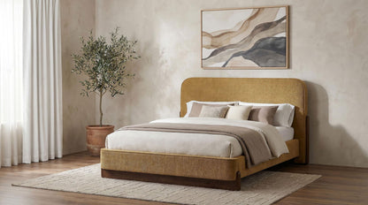 Baldacci Upholstered Queen Platform Bed Curry and Walnut