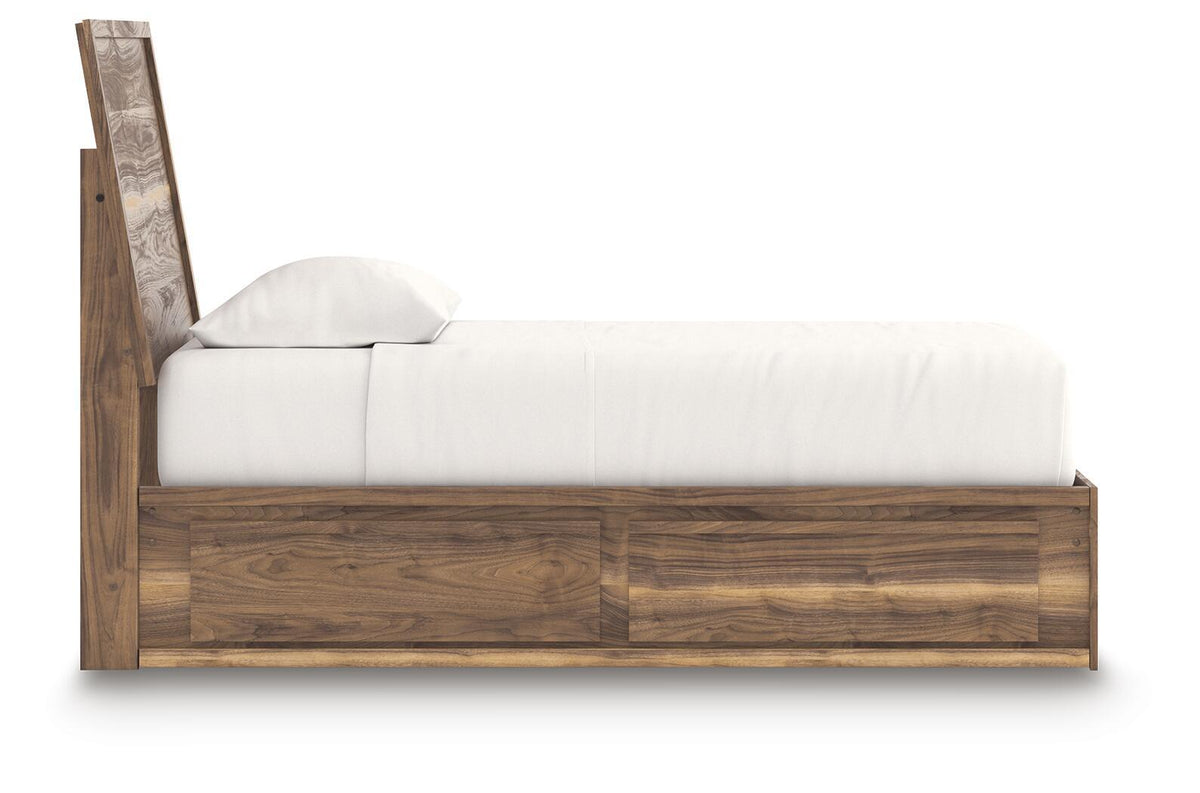 Chirason - 3 Pc. - Twin Panel Bed With Storage, Dresser And Mirror - Brown