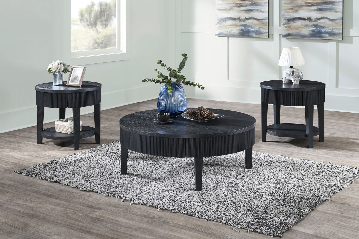 Tate - Round One Drawer End Table - Black