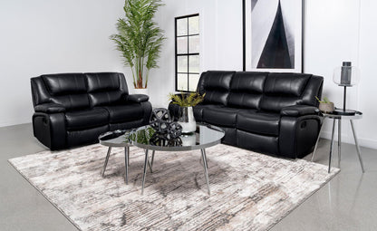 Camila 2-piece Upholstered Reclining Sofa Set Black