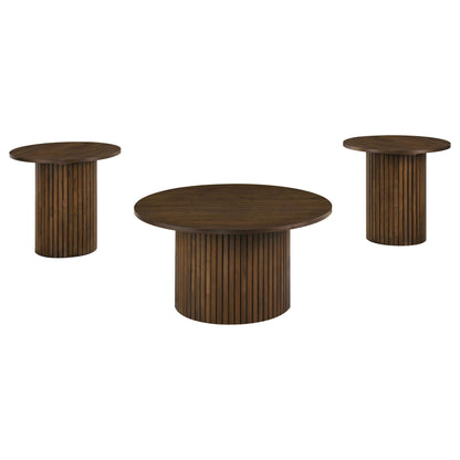 Hamlyn 3-piece Round Fluted Coffee and End Table Set Walnut