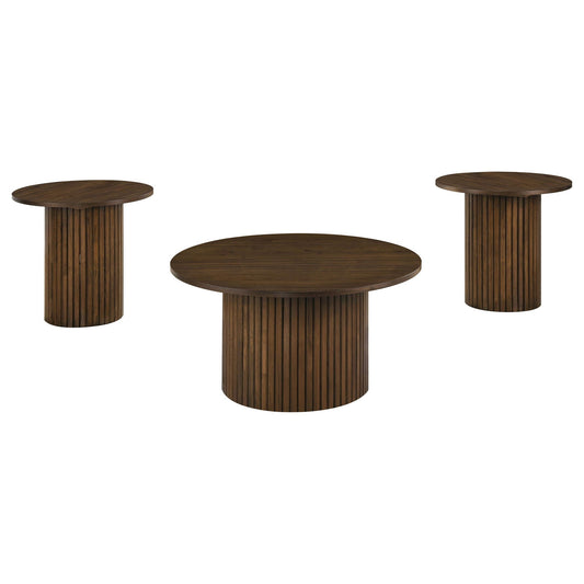 Hamlyn 3-piece Round Fluted Coffee and End Table Set Walnut