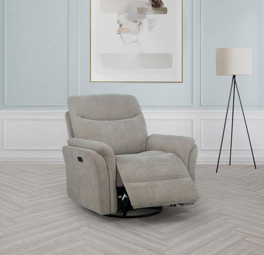 Adler Upholstered Power Swivel Glider Recliner Greige