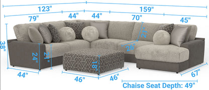 Canyon - 4 Piece Sectional With Cuddler Seat Cushions, Included Accent Pillows And Cocktail Ottoman (Right Side Facing Chaise) - Umber