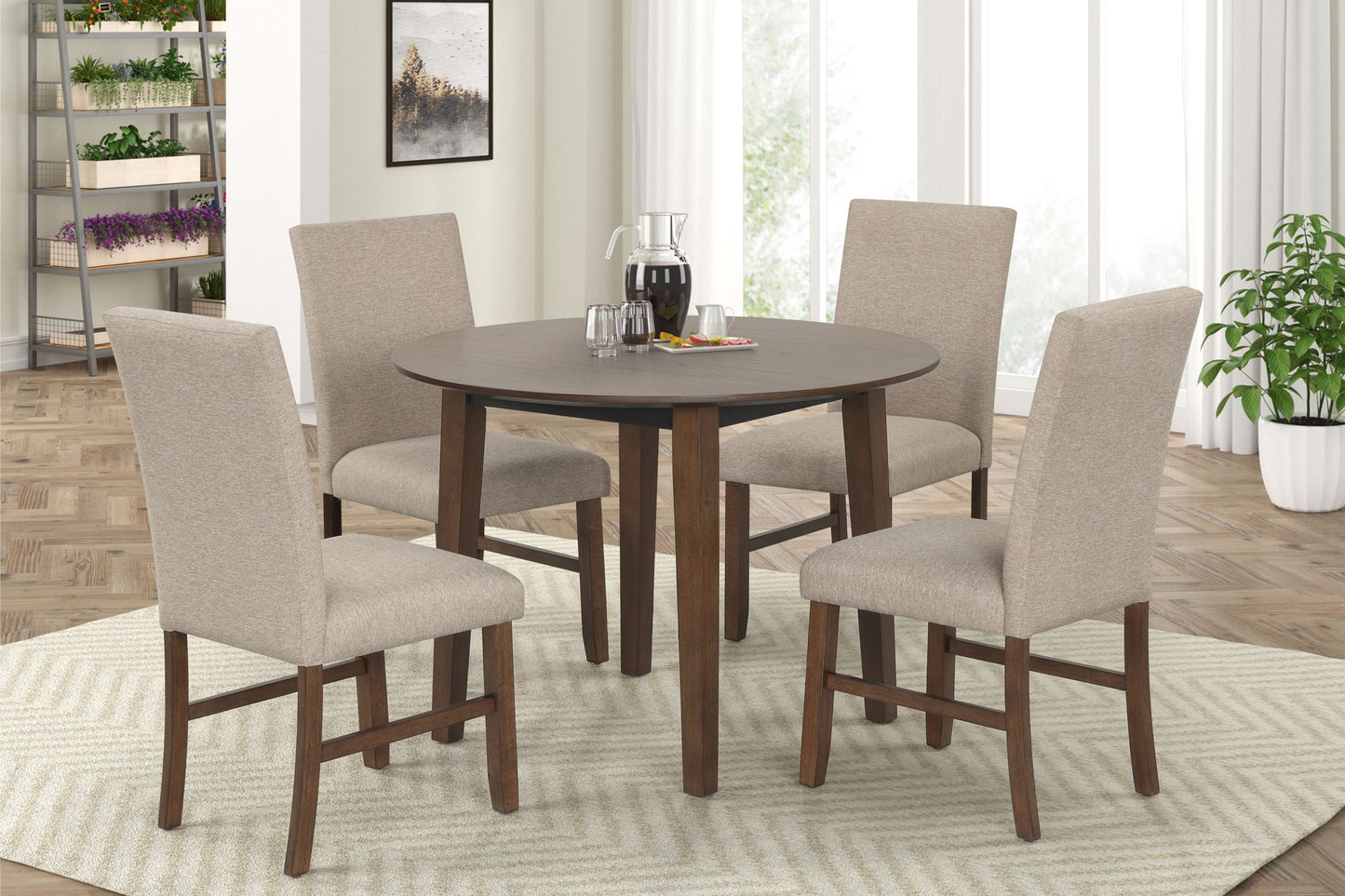 Hargrove - 5 Piece Set (42" Round Dining Table & 4 Chairs) - Brown / Beige