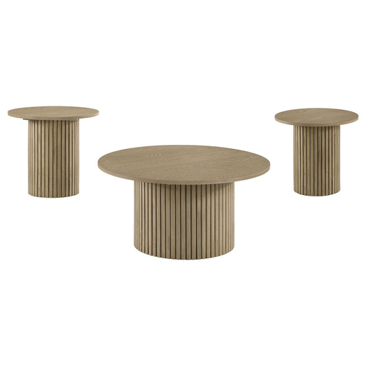 Hamlyn 3-piece Round Fluted Coffee and End Table Set Natural Oak