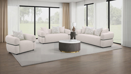 Jeanette 3-piece Fabric Upholstered Round Arm Sofa Set Beige